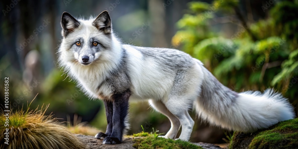 Elegant White and Black Fox in Natural Habitat Showcasing Unique Coloration and Graceful Presence Elegant White and Black Fox in Natural Habitat Showcasing Unique Coloration and Graceful Presence