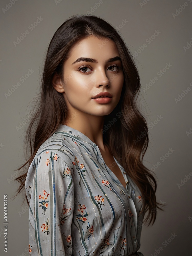 Portrait of beautiful natural brunette woman, smiling and looking in camera with. Close-up portrait of cute female girl. Portrait of beautiful natural brunette woman, smiling and looking in camera with. Close-up portrait of cute female girl.