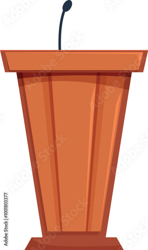 Classic wooden podium with a microphone is standing on stage, ready for a speaker to deliver a powerful speech