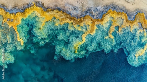 Vibrant Aerial View of Colorful Coral Reef and Turquoise Ocean