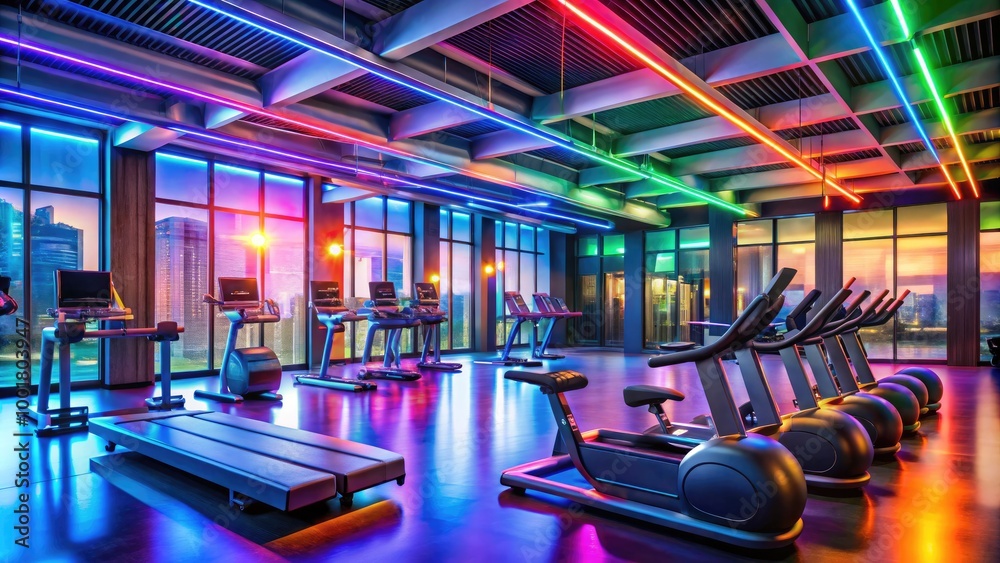 Fototapeta premium Energizing Workout Scene in Modern Gym Featuring Treadmills and Fitness Equipment for Exercise