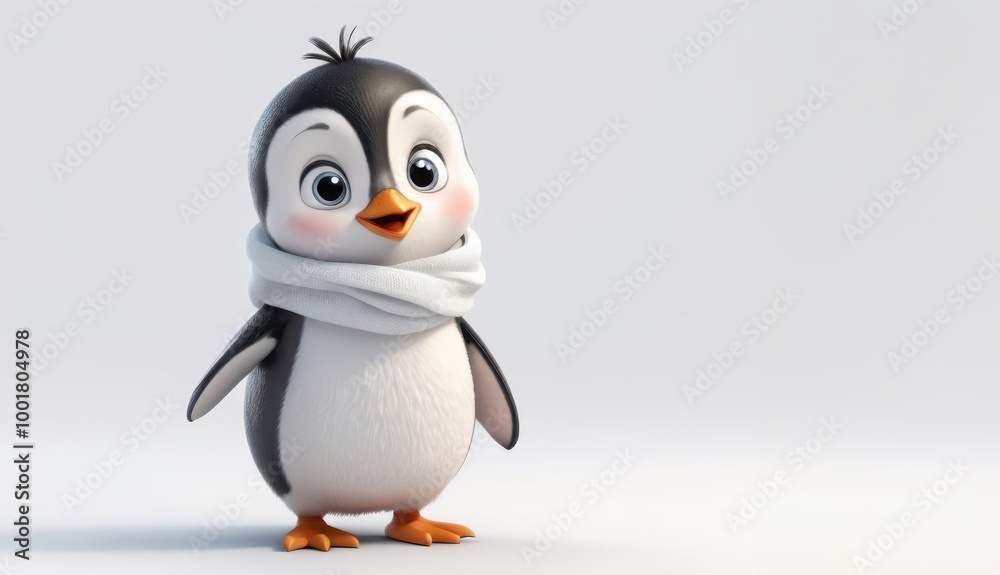 Fototapeta premium A cute penguin wearing a scarf and looking at the camera