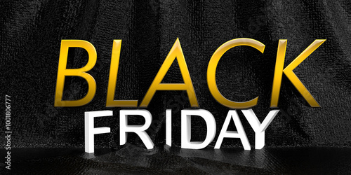 Black friday sign standing on black stage with black leather background photo