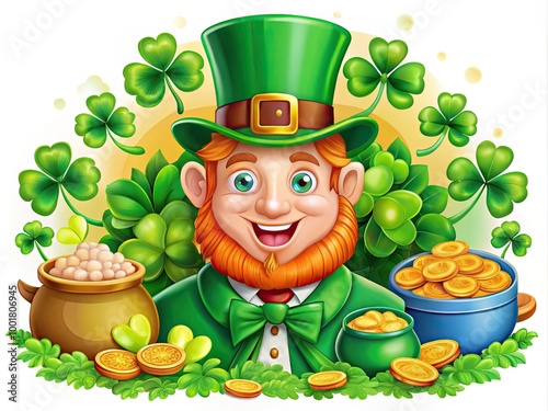 Festive St. Patrick's Day Clip Art Collection with Shamrocks, Leprechauns, and Gold Coins Designs