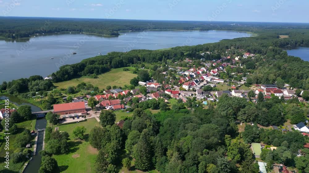 small village at lakes and forests in summer. Perfect aerial view flight drone small village at lakes and forests in summer. Perfect aerial view flight drone