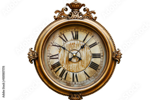 Transparent Antique Gold Clock Face with Roman Numerals, Time, Elegance