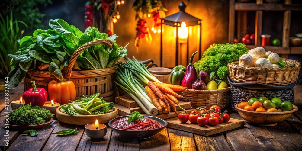 Fresh Asian Vegetables Assorted on Wooden Table, Vibrant Colors and Textures for Healthy Cooking Fresh Asian Vegetables Assorted on Wooden Table, Vibrant Colors and Textures for Healthy Cooking