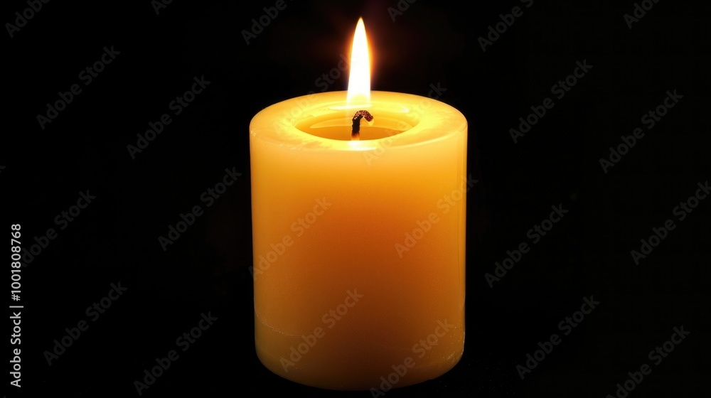 Burning black candle on a dark background. Symbol of mourning, grief, solemnity Burning black candle on a dark background. Symbol of mourning, grief, solemnity