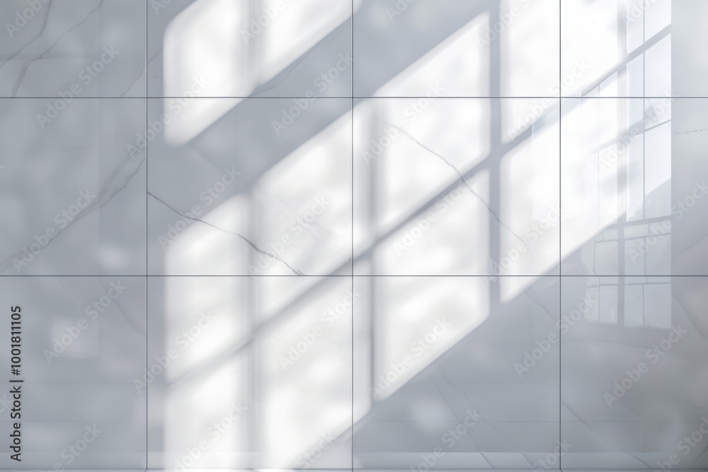White Tile Wall with Sunlight Streaming Through Window White Tile Wall with Sunlight Streaming Through Window