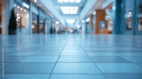 Elegant and Expansive Shopping Mall Interior with Blurred Background