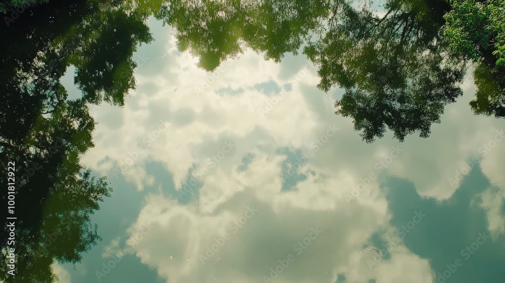 Obraz premium Serene Woodland Canopy with Cloudy Sky Reflection
