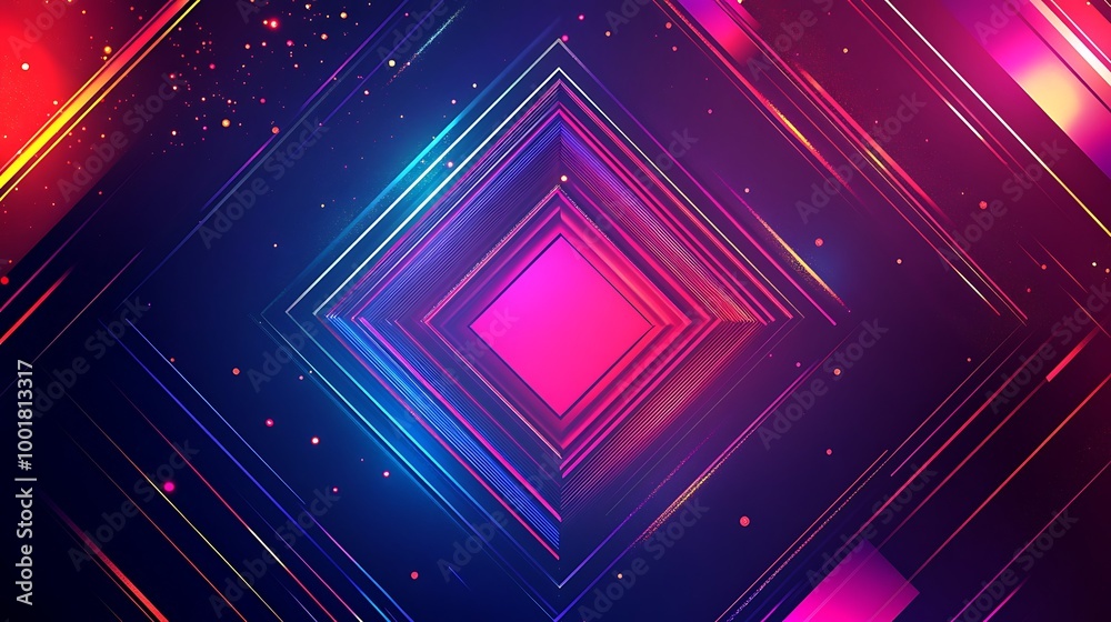 Obraz premium Abstract geometric background with glowing lines and a pink square in the center.