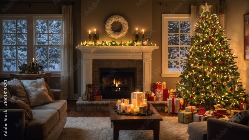 living room with christmas tree living room with christmas tree