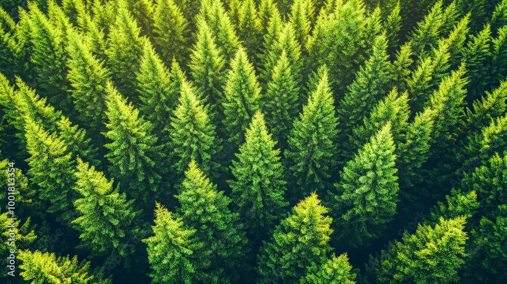 Lush Green Evergreen Forest Canopy Aerial Panoramic View Lush Green Evergreen Forest Canopy Aerial Panoramic View
