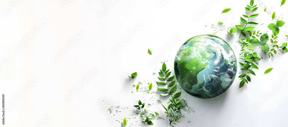 Planet Earth is covered with lush green vegetation. Beautiful illustration for design and postcard on white background. World Environment Day, Earth Day, conservation concept. Planet Earth is covered with lush green vegetation. Beautiful illustration for design and postcard on white background. World Environment Day, Earth Day, conservation concept.