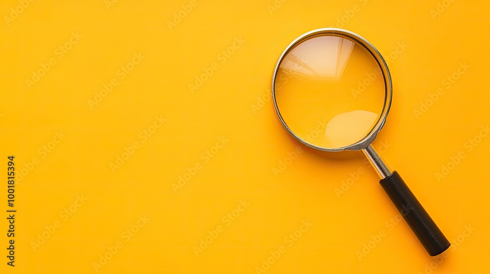 Photo of magnifying glass on left side over orange pastel background with copyspace for put your text or logo.,Flat lay top view mock-up item concept. with generative ai Photo of magnifying glass on left side over orange pastel background with copyspace for put your text or logo.,Flat lay top view mock-up item concept. with generative ai