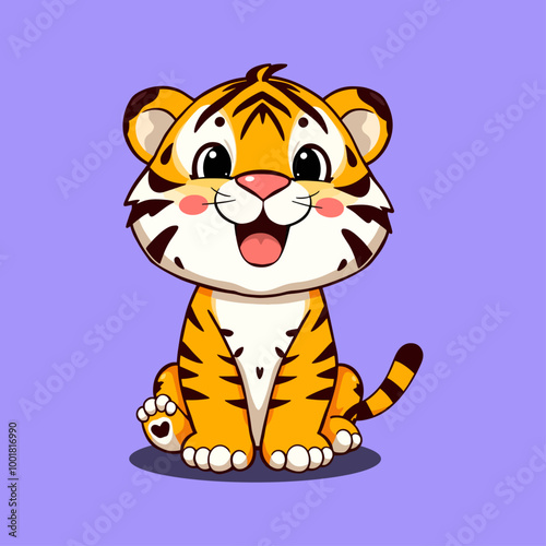 Cute Baby Tiger Illustration Vector for Kids and Wildlife Themes photo