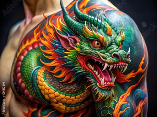 Intricate 3D Dragon Tattoo Design on Skin with Vivid Colors and Details for Body Art Enthusiasts