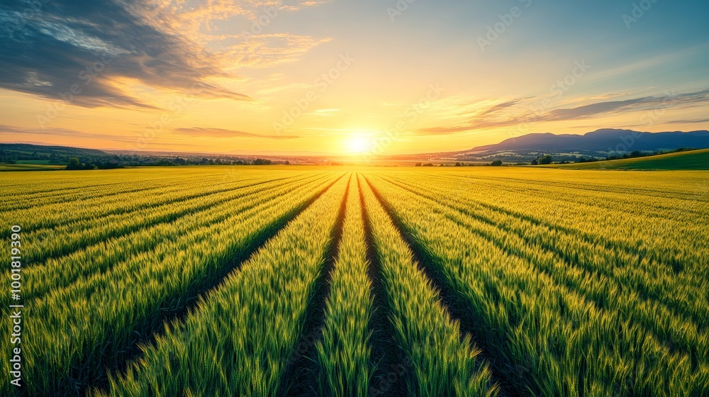 Breathtaking Sunset Over a Vast Wheat Field in the Countryside Breathtaking Sunset Over a Vast Wheat Field in the Countryside