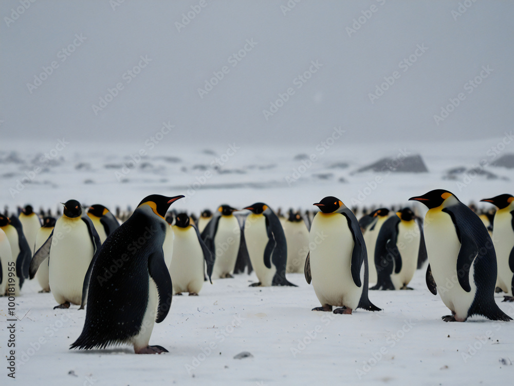 Obraz premium Penguins on the snowy plains of Antarctica