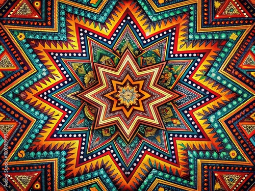 Intricate Tribal Star Design with Geometric Patterns and Vibrant Colors for Artistic Inspirations