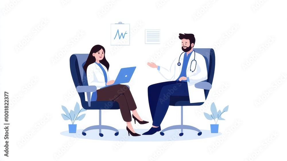 Psychotherapist Consulting with Patient in Modern Office Setting - Professional Therapy Session Illustration Psychotherapist Consulting with Patient in Modern Office Setting - Professional Therapy Session Illustration