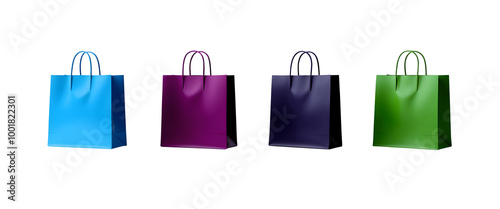 Set of Realistic colorful paper shopping bags png eco friendly paper bags png Multicolored empty shopping bags png shopping paper bag on transparent background photo