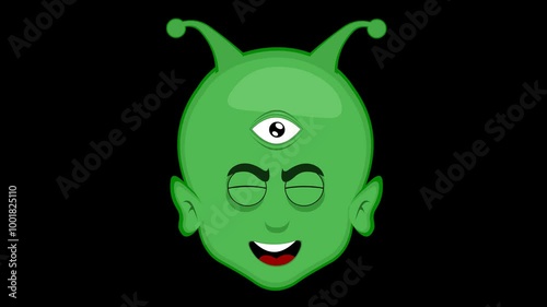 video animation face character alien, extraterrestrial or goblin cartoon, winking his third eye. On a transparent background with zero alpha channel photo