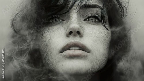 Intense Portrait of a Woman with Foggy Background