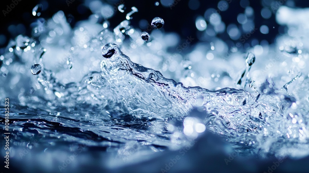 Close-up of water splashing with dynamic movement