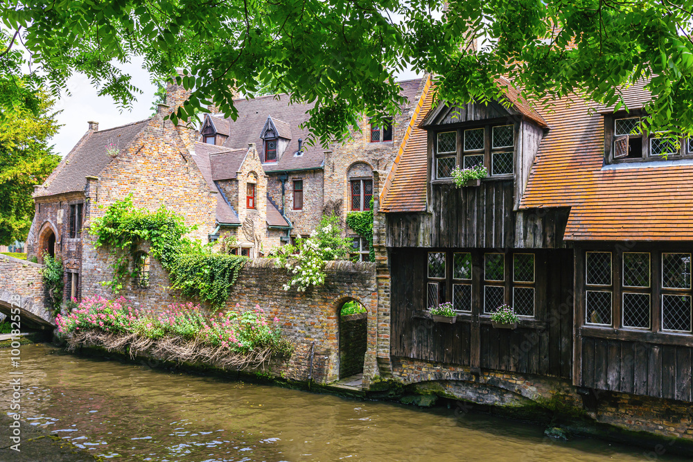 Canal and medieval houses of Bruges Belgium Canal and medieval houses of Bruges Belgium