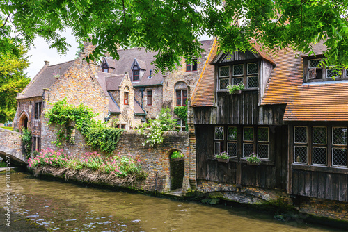 Canal and medieval houses of Bruges Belgium