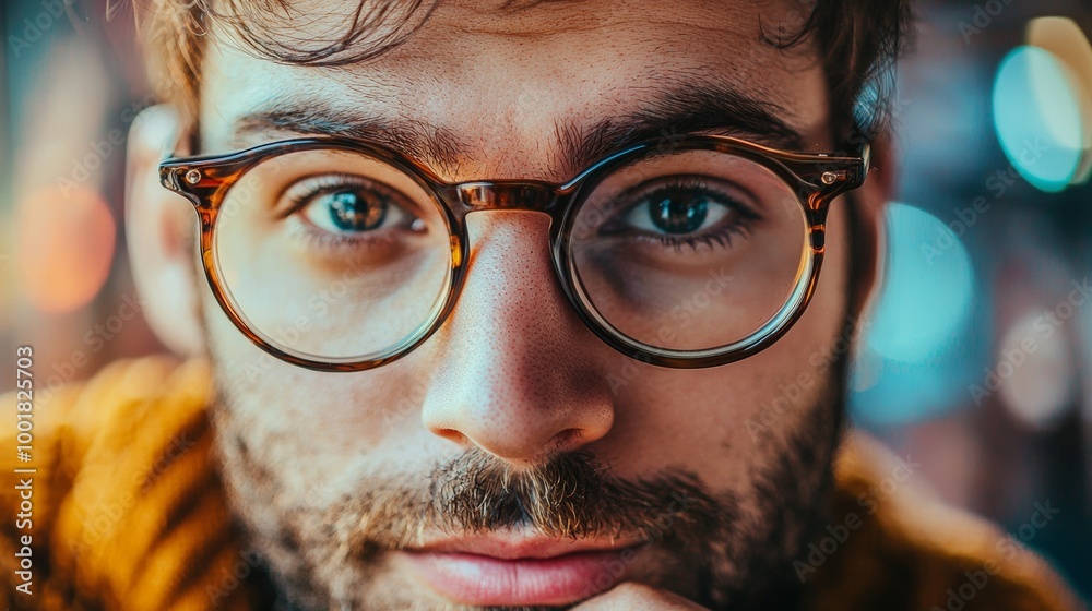 Close-up portrait of a man wearing glasses with blurred background Close-up portrait of a man wearing glasses with blurred background