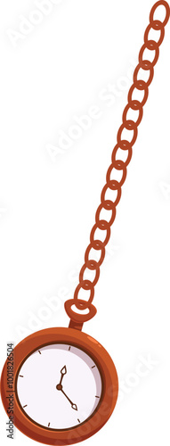 Antique pocket watch with a long chain is suspended, its hands ticking away the seconds