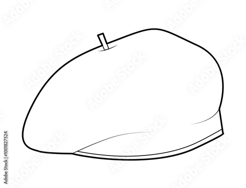 Beret Hat. Winter Head Fashion accessory cap clothing technical illustration. Vector headgear for Men, women, unisex style, flat template CAD mockup sketch outline isolated