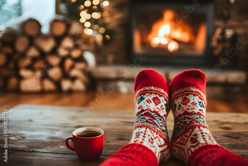 Wallpaper Mural Cozy Christmas Eve by the Fireplace with Festive Socks Torontodigital.ca
