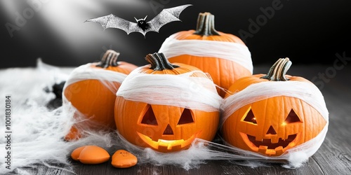 Pumpkins on a black background for Halloween