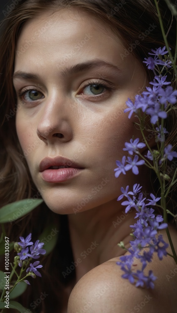 Young woman with contemplative gaze and long brown hair in outdoor setting Young woman with contemplative gaze and long brown hair in outdoor setting