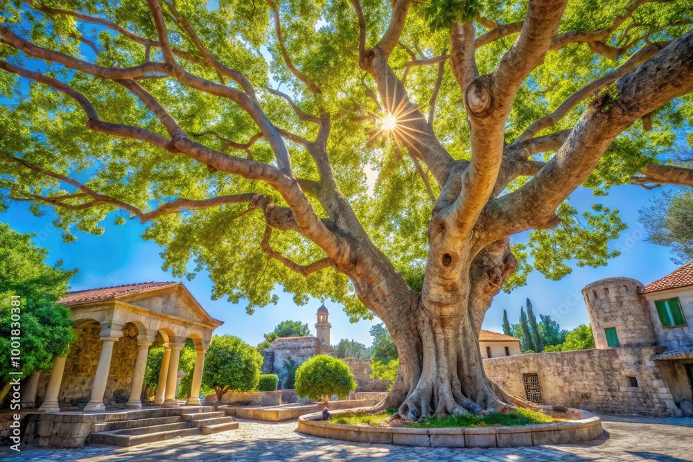 Majestic Plane Tree of Hippocrates in Kos, Greece Surrounded by Ancient Architecture and Nature Majestic Plane Tree of Hippocrates in Kos, Greece Surrounded by Ancient Architecture and Nature
