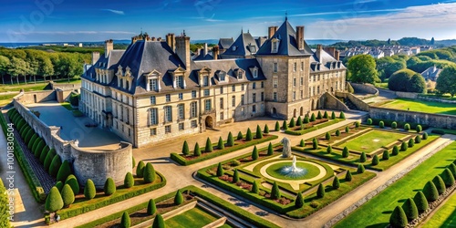 Majestic Rennes Chateau Surrounded by Lush Greenery and Clear Blue Sky in France's Historic Landscape