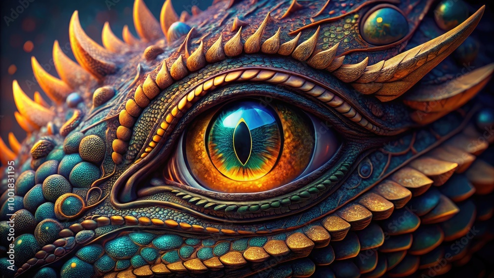 Fototapeta premium Mesmerizing Dragon Eyes Art Featuring Vibrant Colors and Intricate Details in Fantasy Style Design