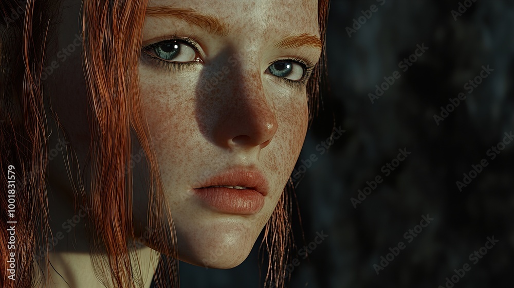 Close-Up Portrait of a Young Woman with Red Hair and Freckles Close-Up Portrait of a Young Woman with Red Hair and Freckles