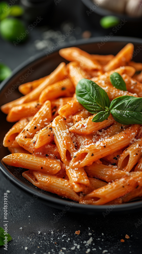 Penne Pasta in Creamy Vodka Sauce Garnished with Parmesan Penne Pasta in Creamy Vodka Sauce Garnished with Parmesan