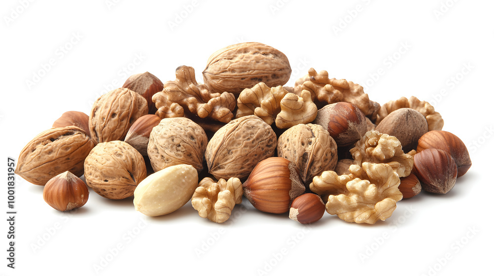 A handful of walnuts and hazelnuts, some in their shells A handful of walnuts and hazelnuts, some in their shells