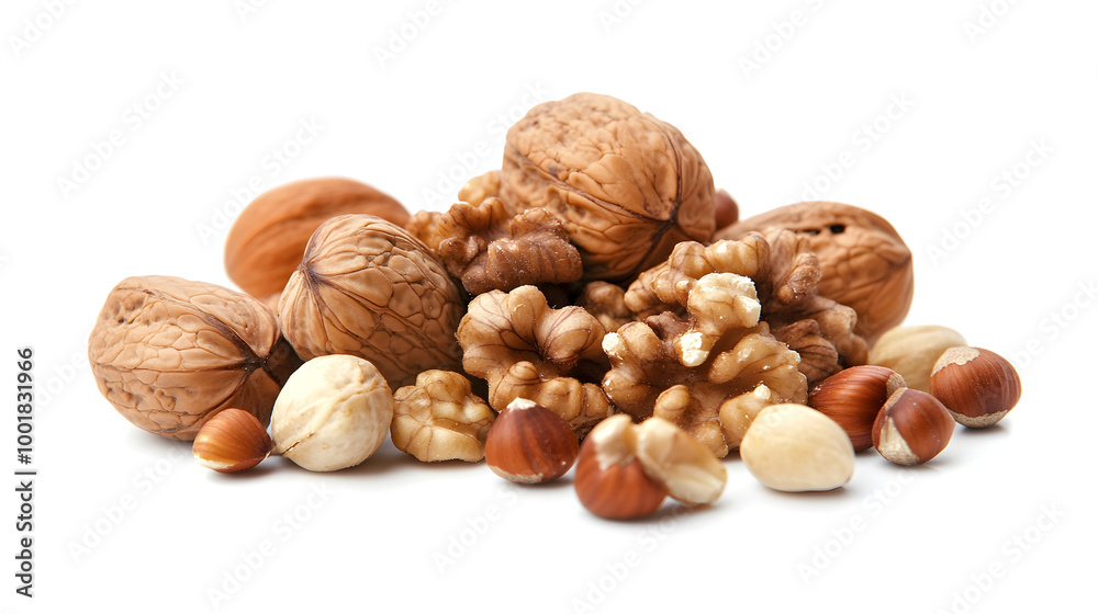 A handful of walnuts and hazelnuts, some in their shells A handful of walnuts and hazelnuts, some in their shells