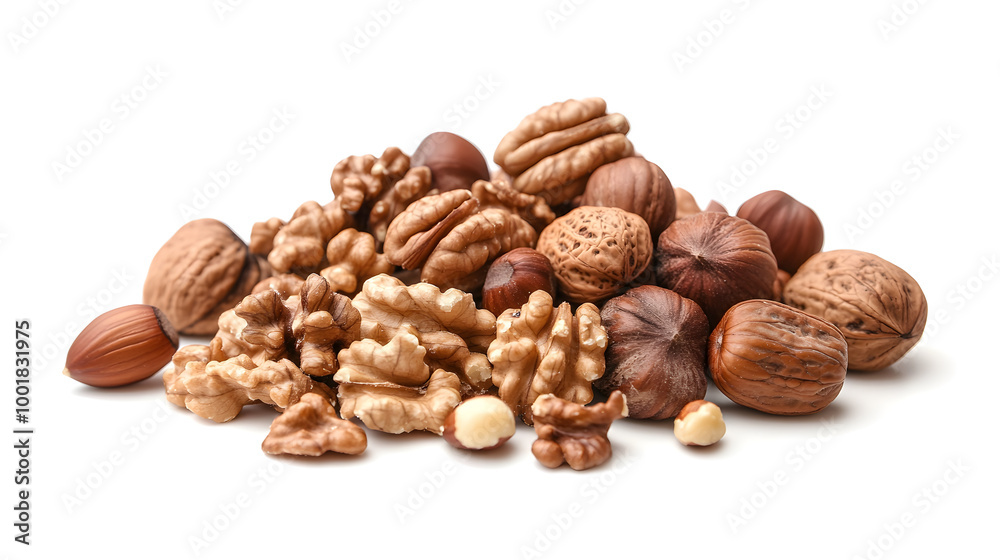 A handful of walnuts and hazelnuts, some in their shells A handful of walnuts and hazelnuts, some in their shells