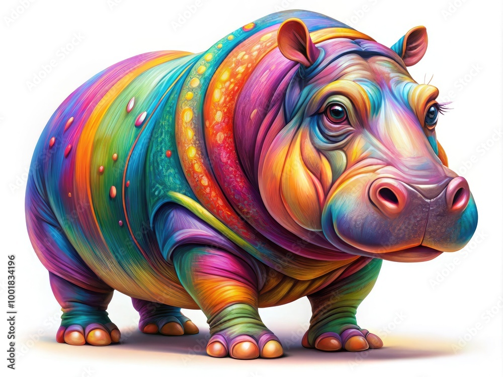 Fototapeta premium Playful Cartoon Hippo Drawing with Colorful Details Ideal for Children's Books and Educational Materials