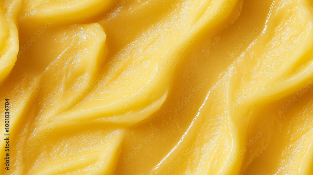 a close-up, top-down view, texture background of pear puree spread across the entire frame, showcasing its light yellow color and smooth consistency a close-up, top-down view, texture background of pear puree spread across the entire frame, showcasing its light yellow color and smooth consistency