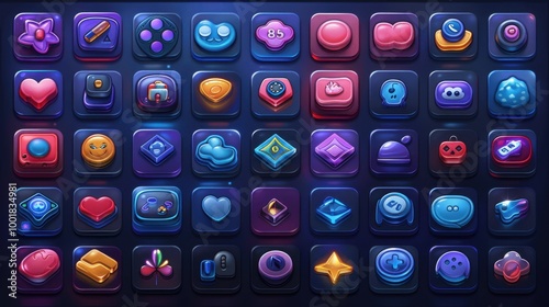Creative vector design of a mobile app interface with various colorful icons and buttons 