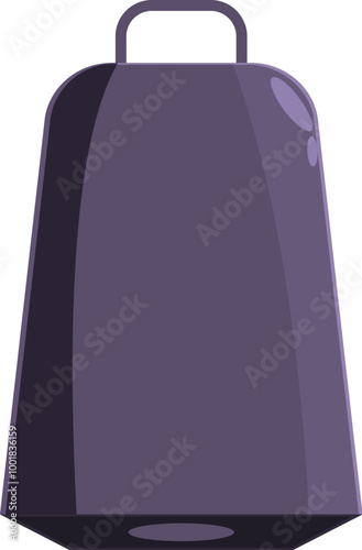 Large purple cowbell standing upright with its handle on top